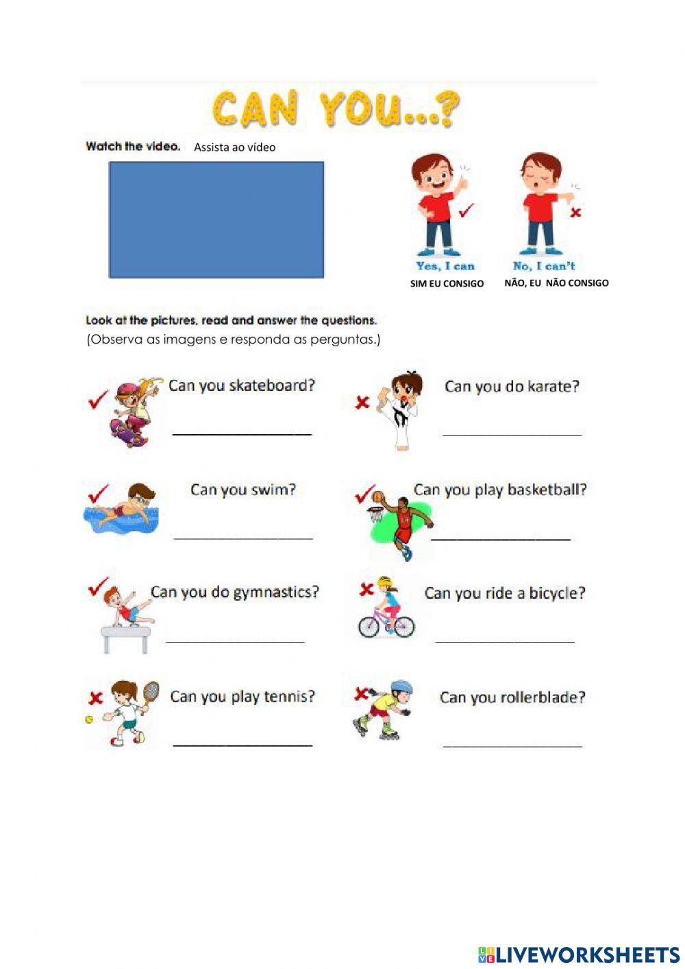Can or can't - sports worksheet | Live Worksheets