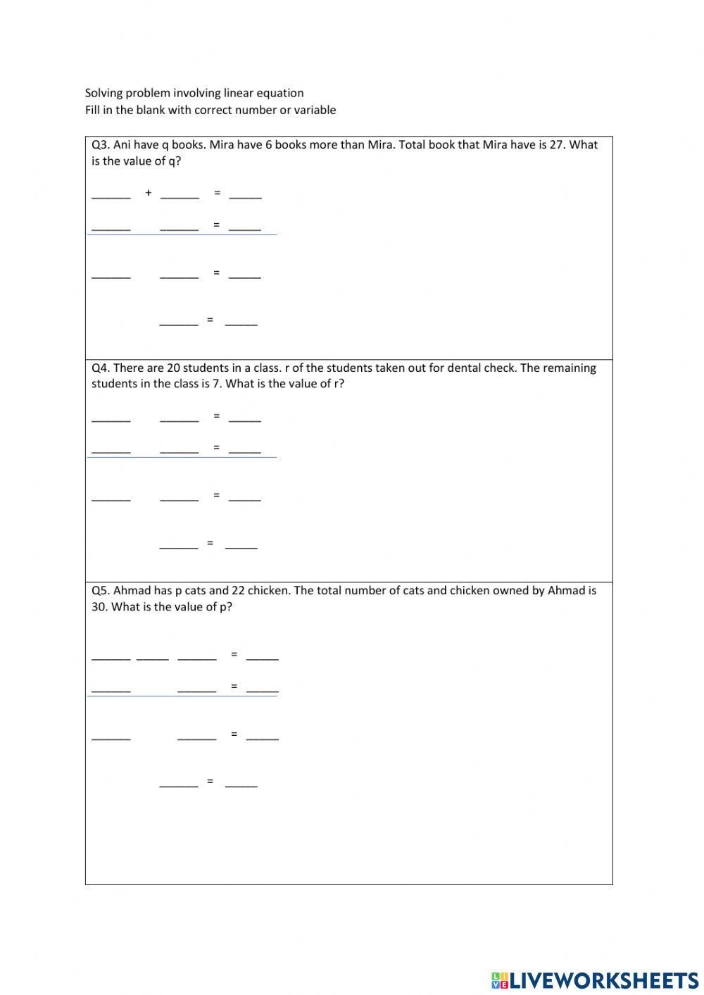 Solving problem in Linear equation