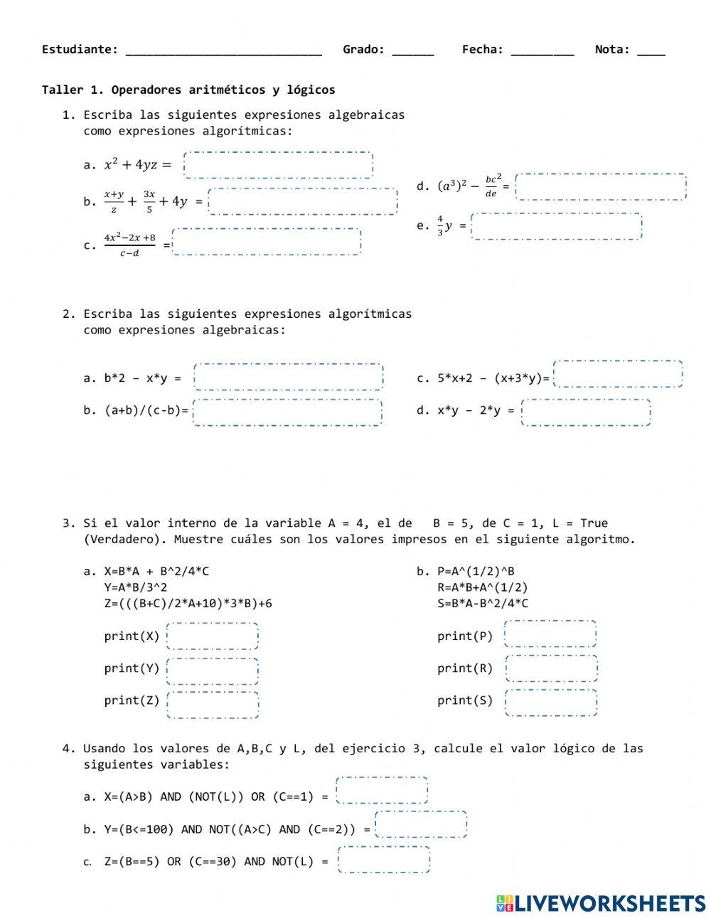 Operadores aritméticos y lógicos