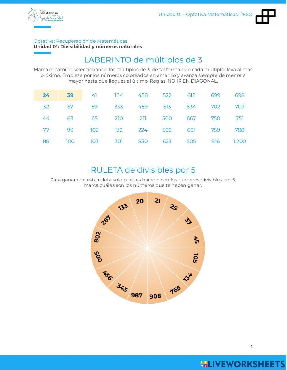 JUEGO: Criterios divisibilidad