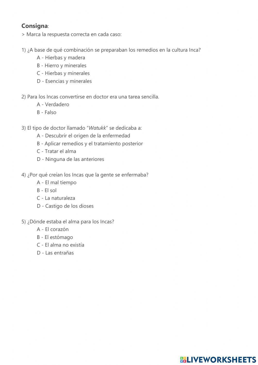 Reading Comprehension: INCA MEDICINE