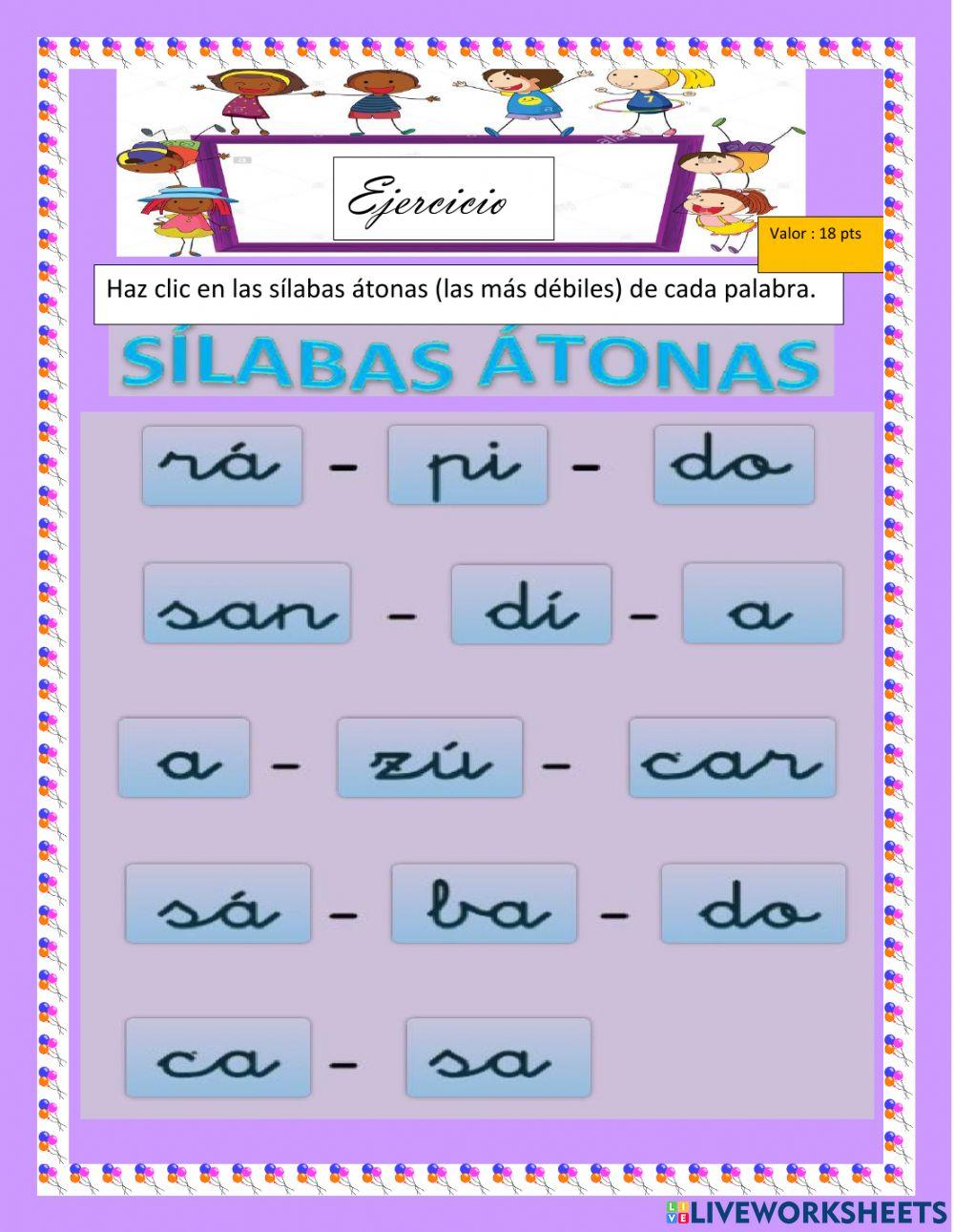 Ejercicio silabas átonas tónicas
