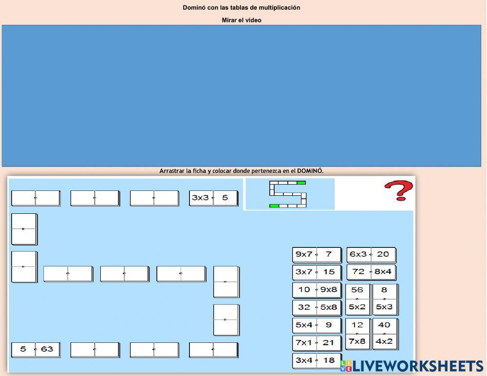 Dominó con las tablas de multiplicación
