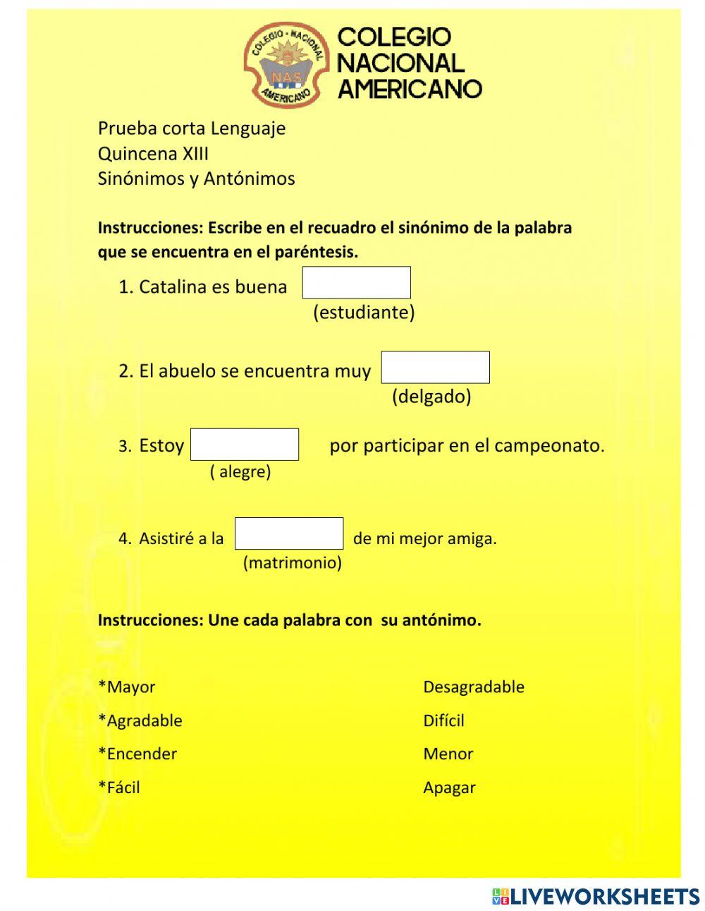 Lenguaje: Sinónimos y Antónimos