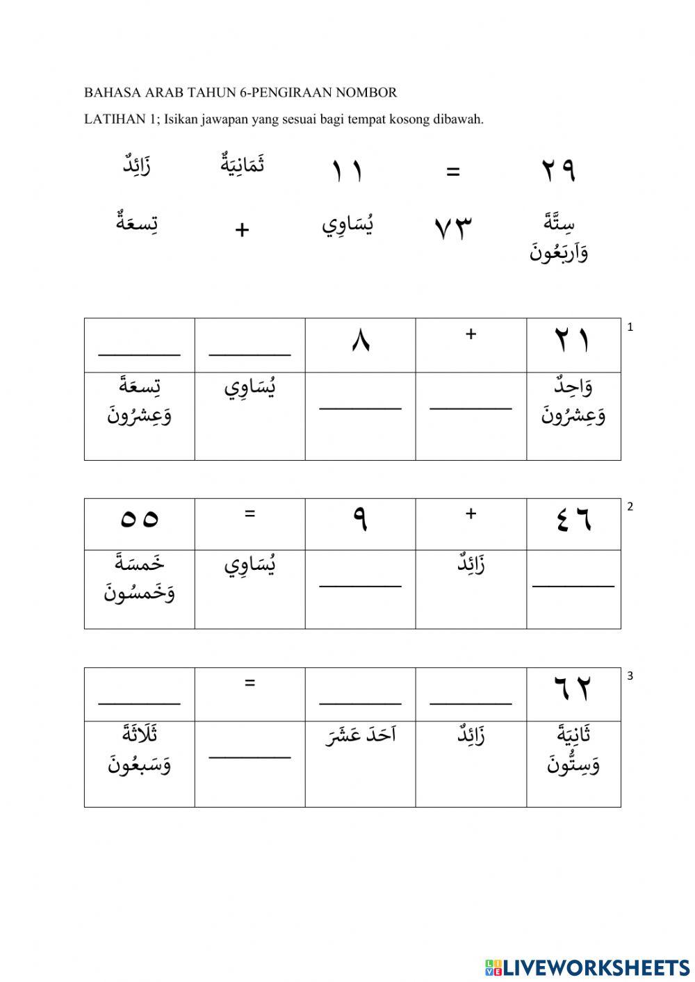 BAHASA ARAB TAHUN 6- nombor