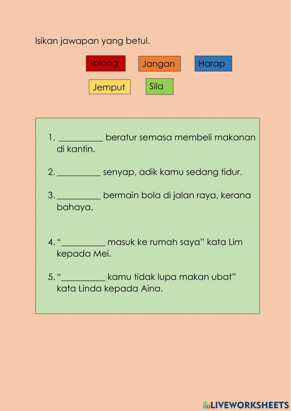 Latihan ayat perintah Tahun 1 Latihan ayat perintah Tahun 1