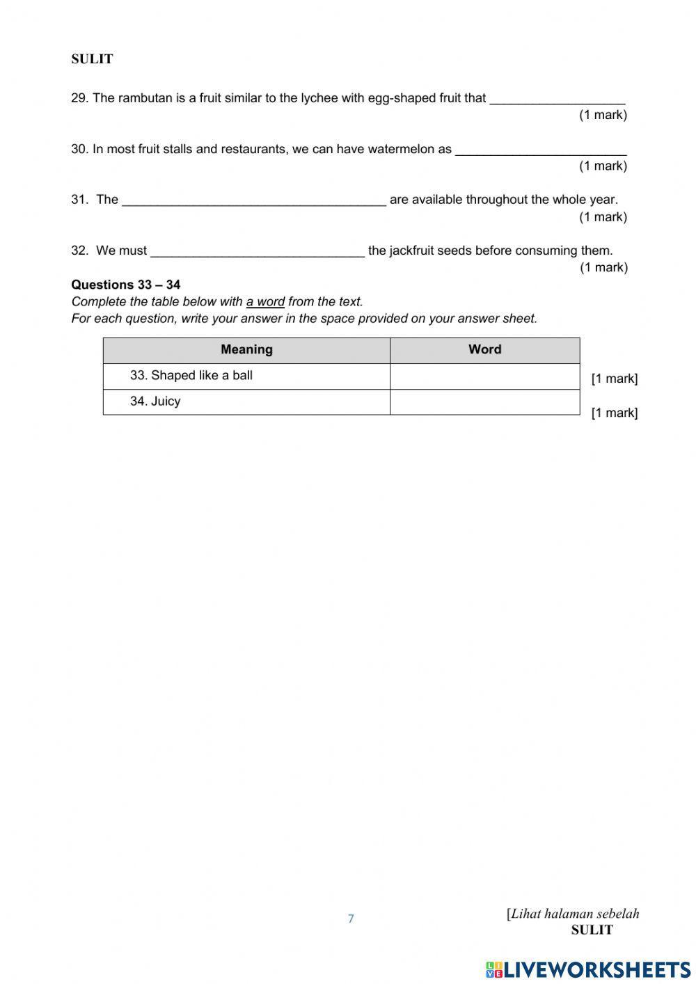 Form 3 English Paper 1 Mid-year examination 2021