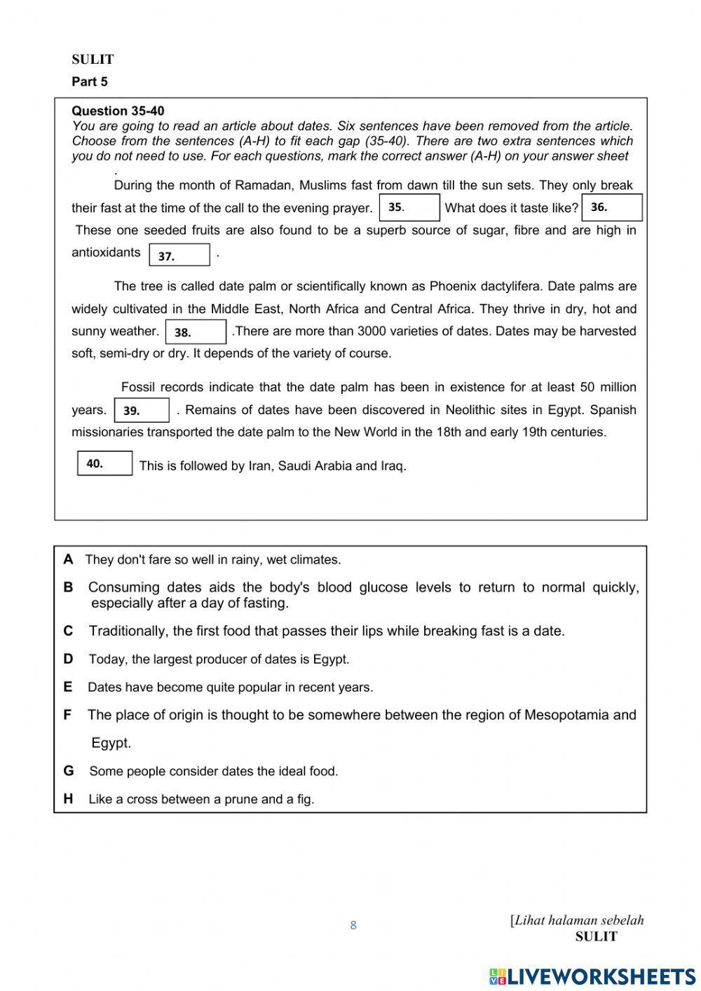 Form 3 English Paper 1 Mid-year examination 2021