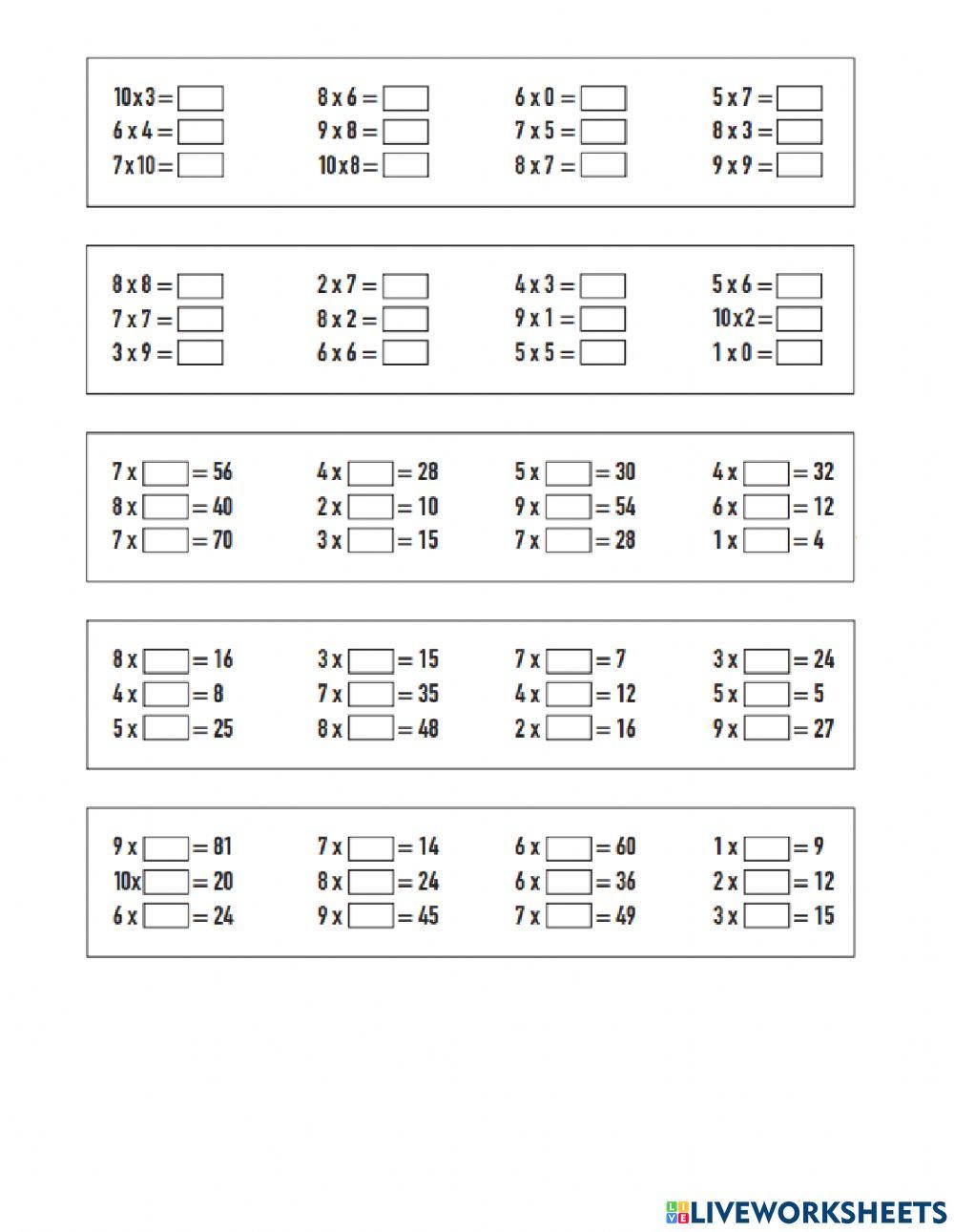 Quiz tablas de multiplicar interactive worksheet