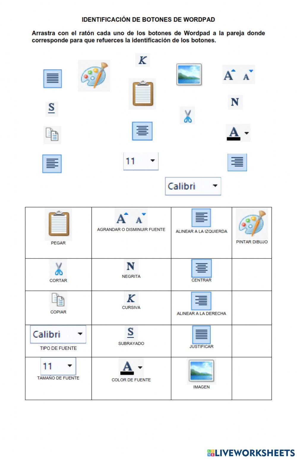 Wordpad: identificar botones