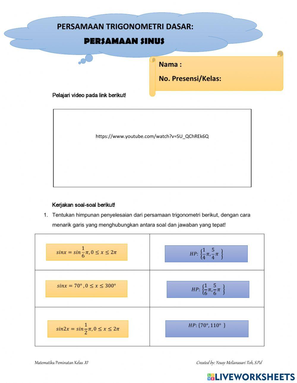 Persamaan Trigonometri Dasar: Persamaan SInus