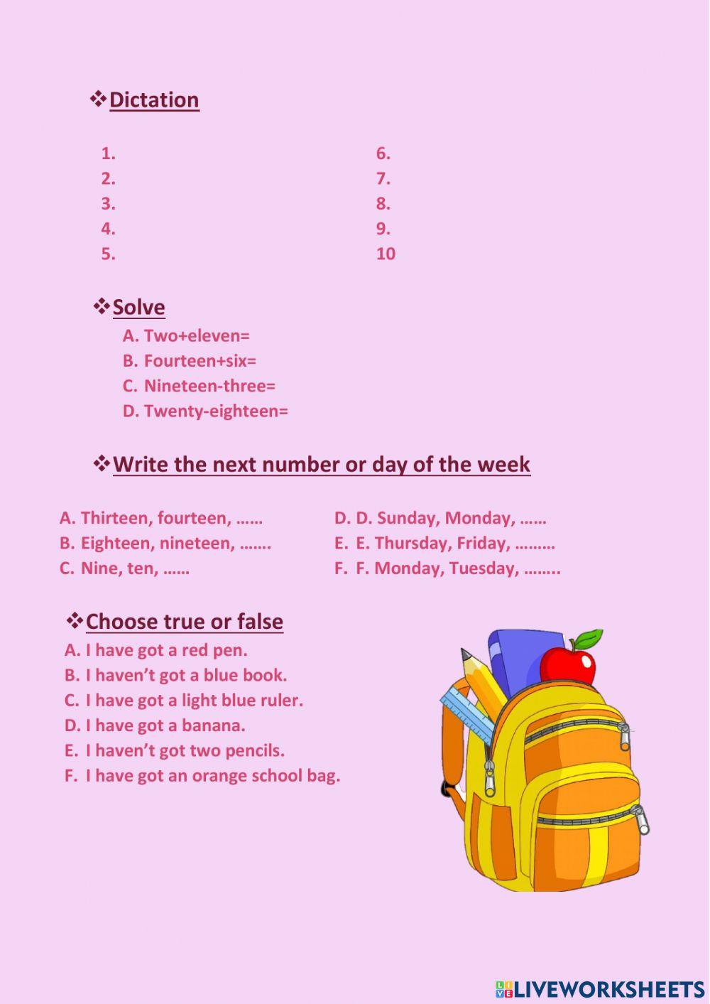 Test: have got-haven't got, family, colours and numbers