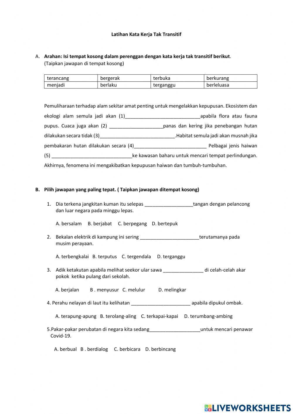 Kata kerja tak transitif