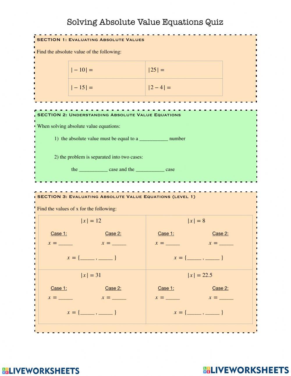 Exercise 1 - Equation in absolute value online exercise for | Live ...
