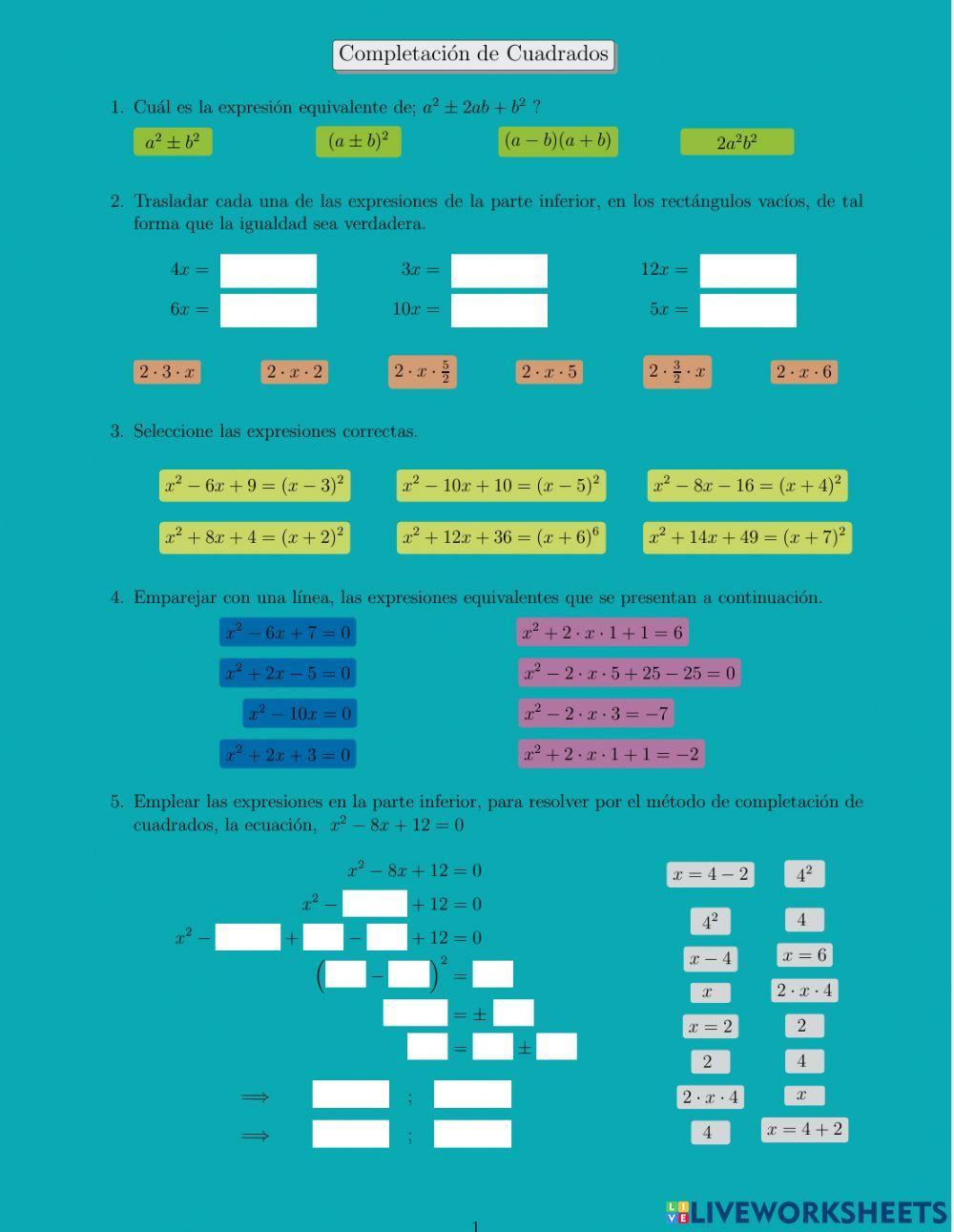 ECUACIONES CUADRATICAS, completación