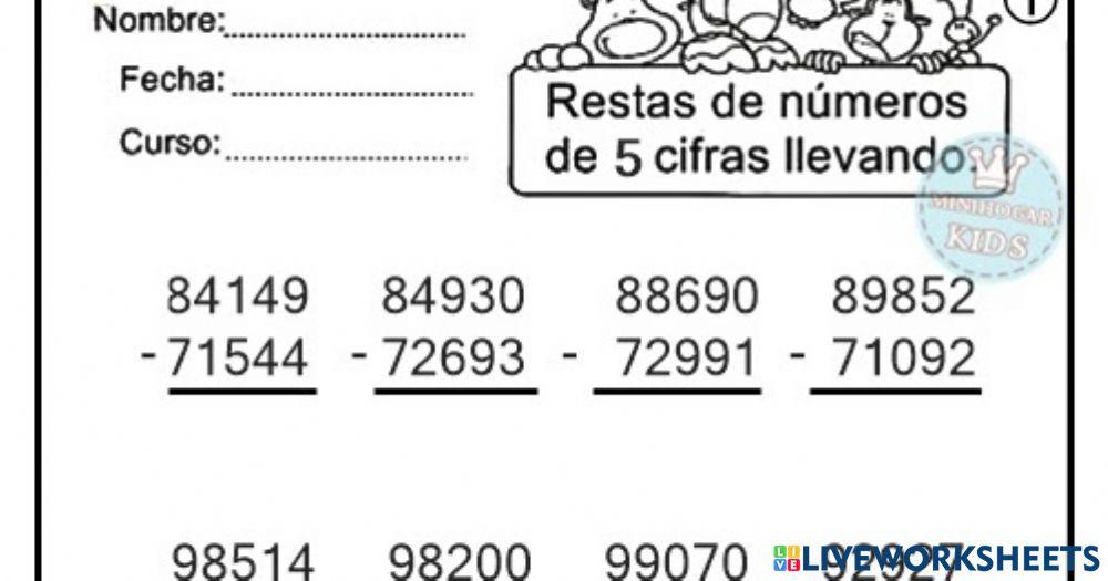 Restas de hasta cinco cifras