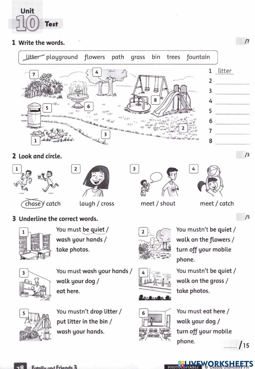 Family and friends 3 unit 10 online exercise for live worksheets