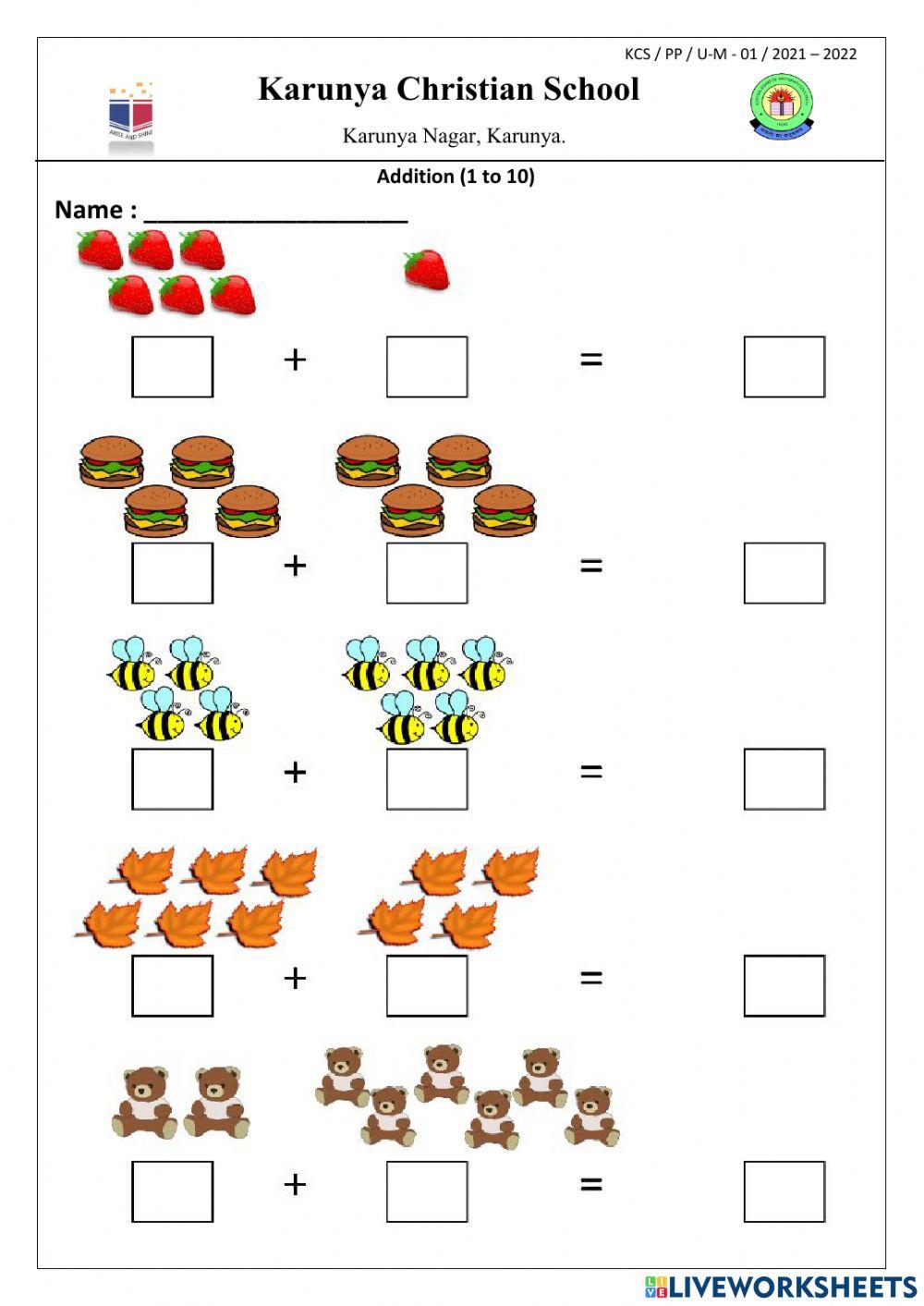 Addition 1 to 10 online exercise for | Live Worksheets