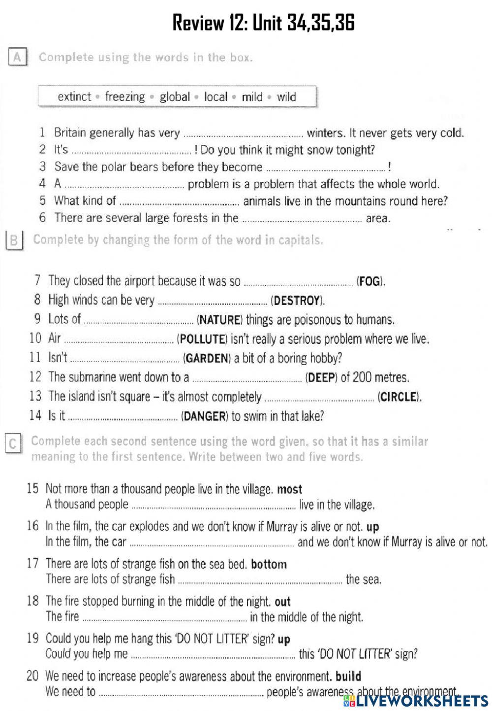 Destination b1 review 12 worksheet live worksheets