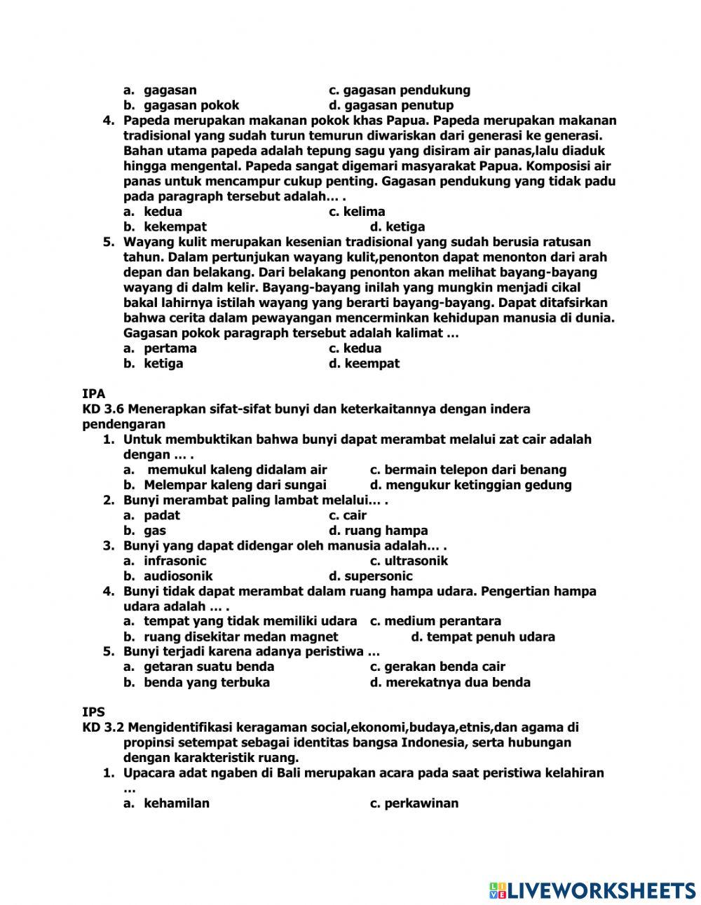 Penilaian akhir tema 1 subtema 1 kelas 4