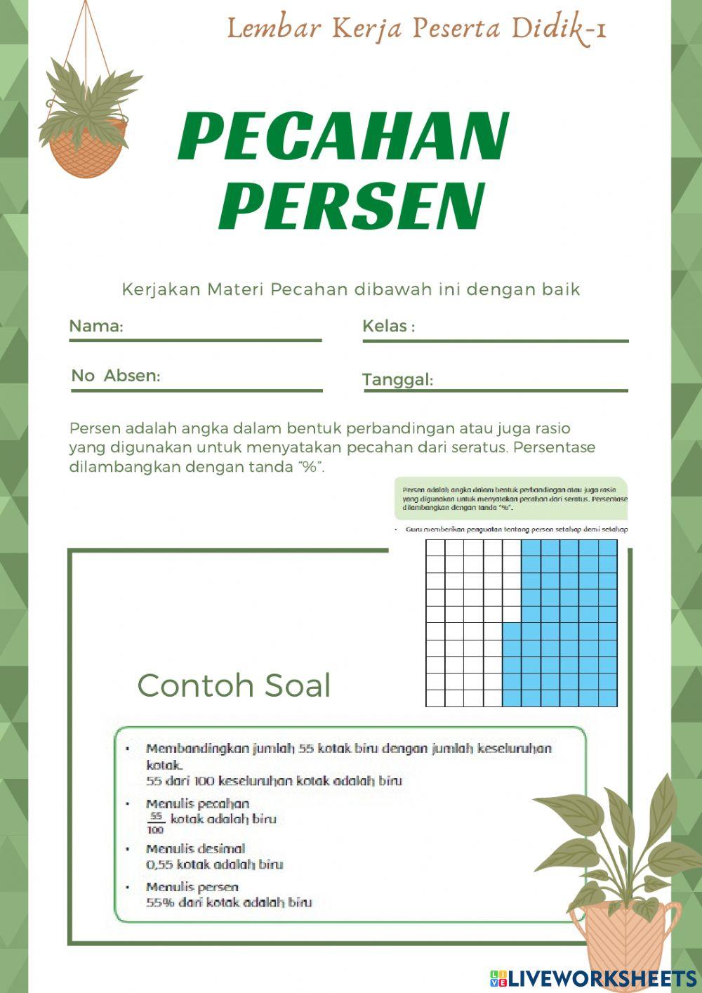 Pecahan, Persen dan Desimal