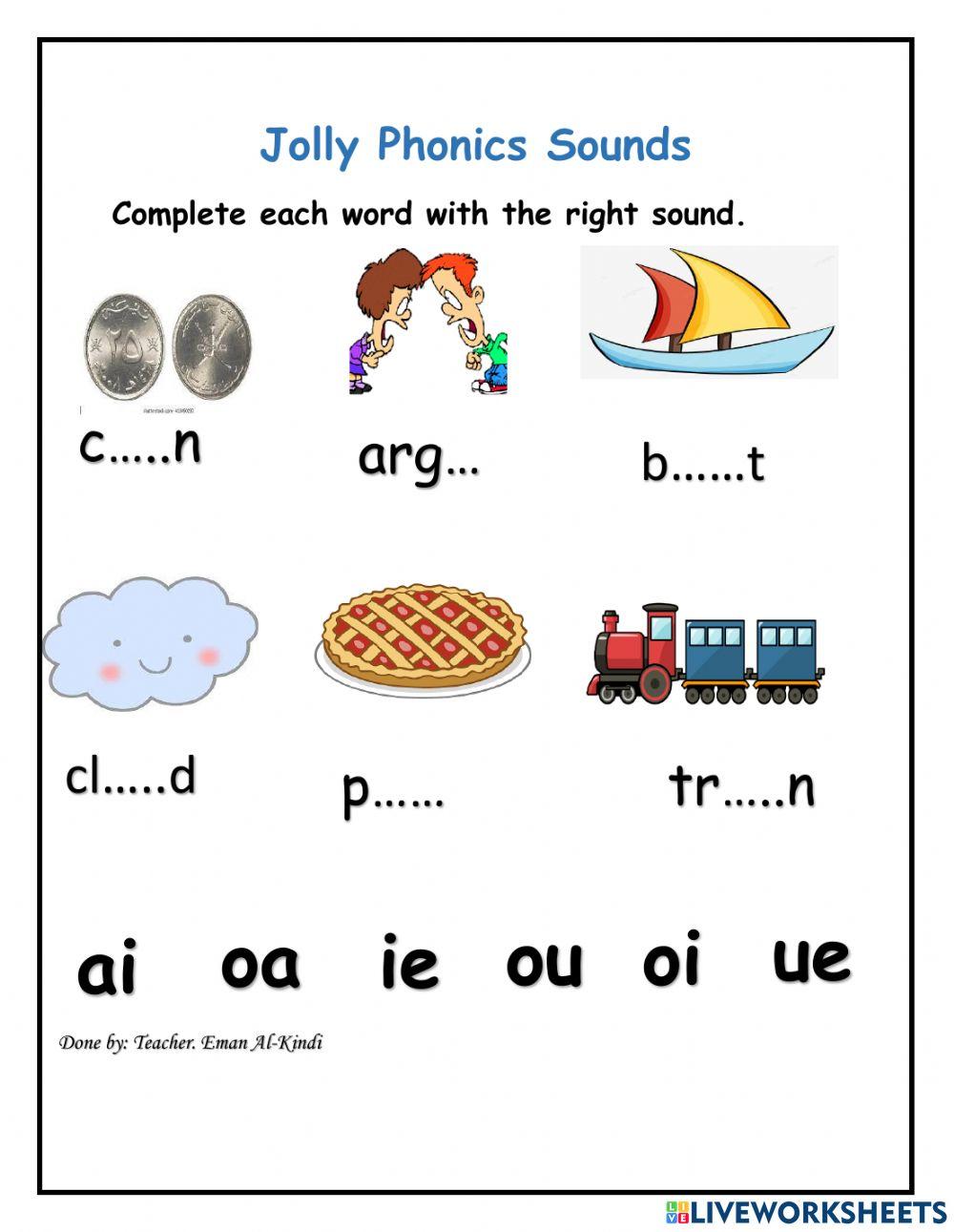 Jolly phonics: ai, oa, ie, ou, oi, ue