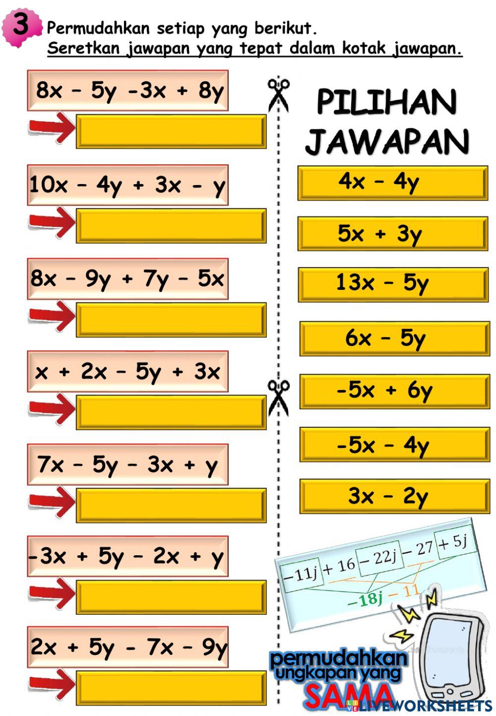 UNGKAPAN ALGEBRA(Menambah dan menolak sebutan algebra)