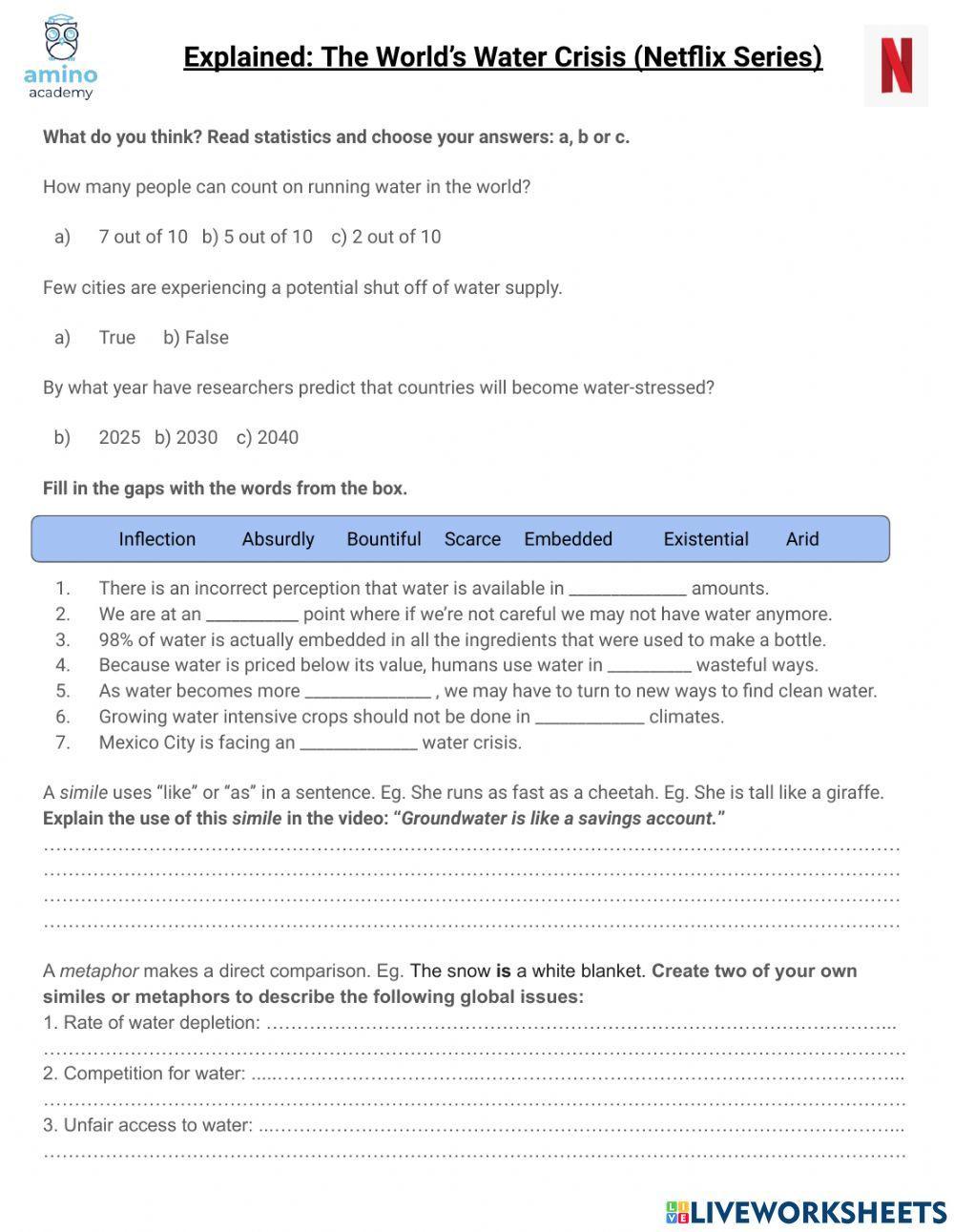 World's Water Crisis worksheet Live Worksheets