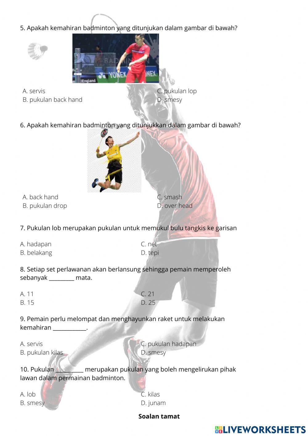 Kemahiran badminton worksheet Live Worksheets