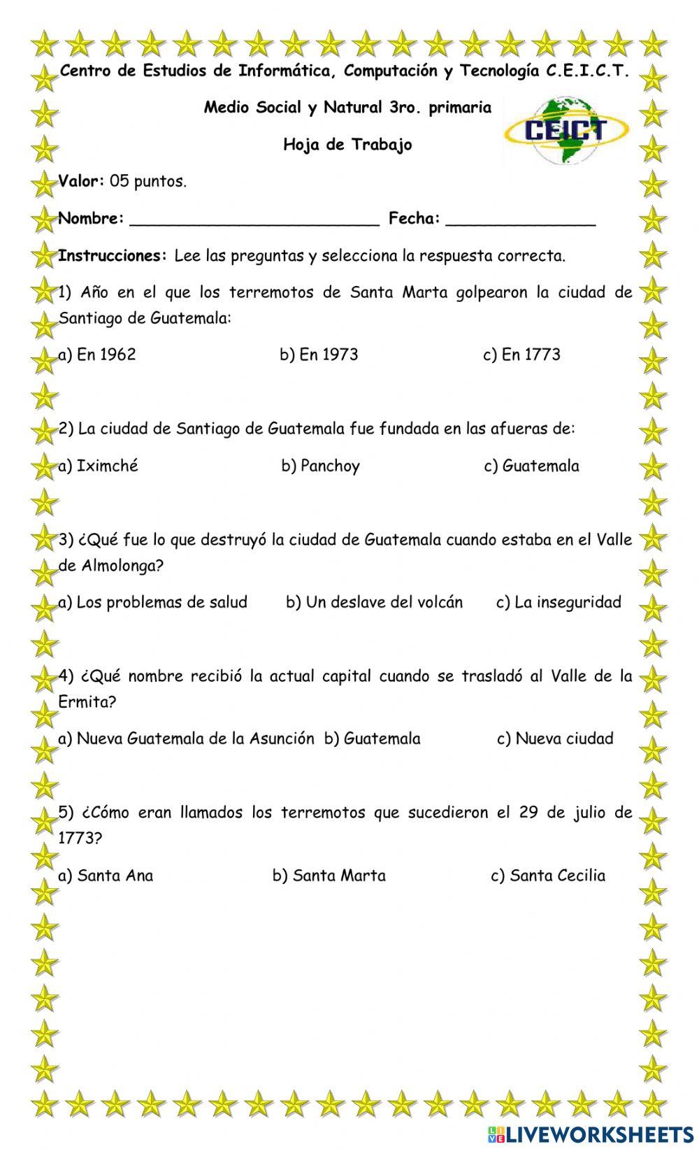 Hoja de trabajo de los traslados de la C. de Guatemala