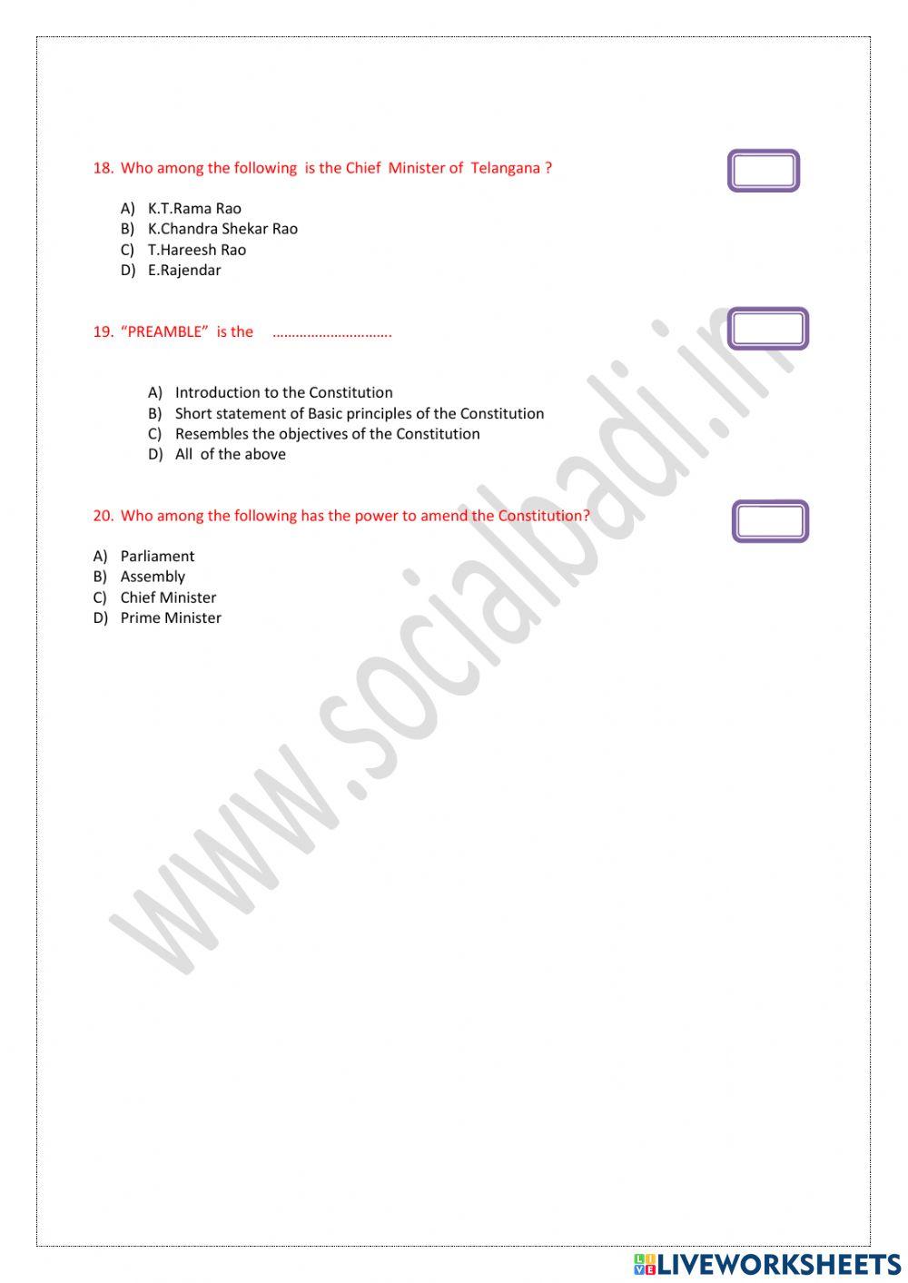 Constitution - child rights - level 2n(6th & 7th classes -ts) worksheet