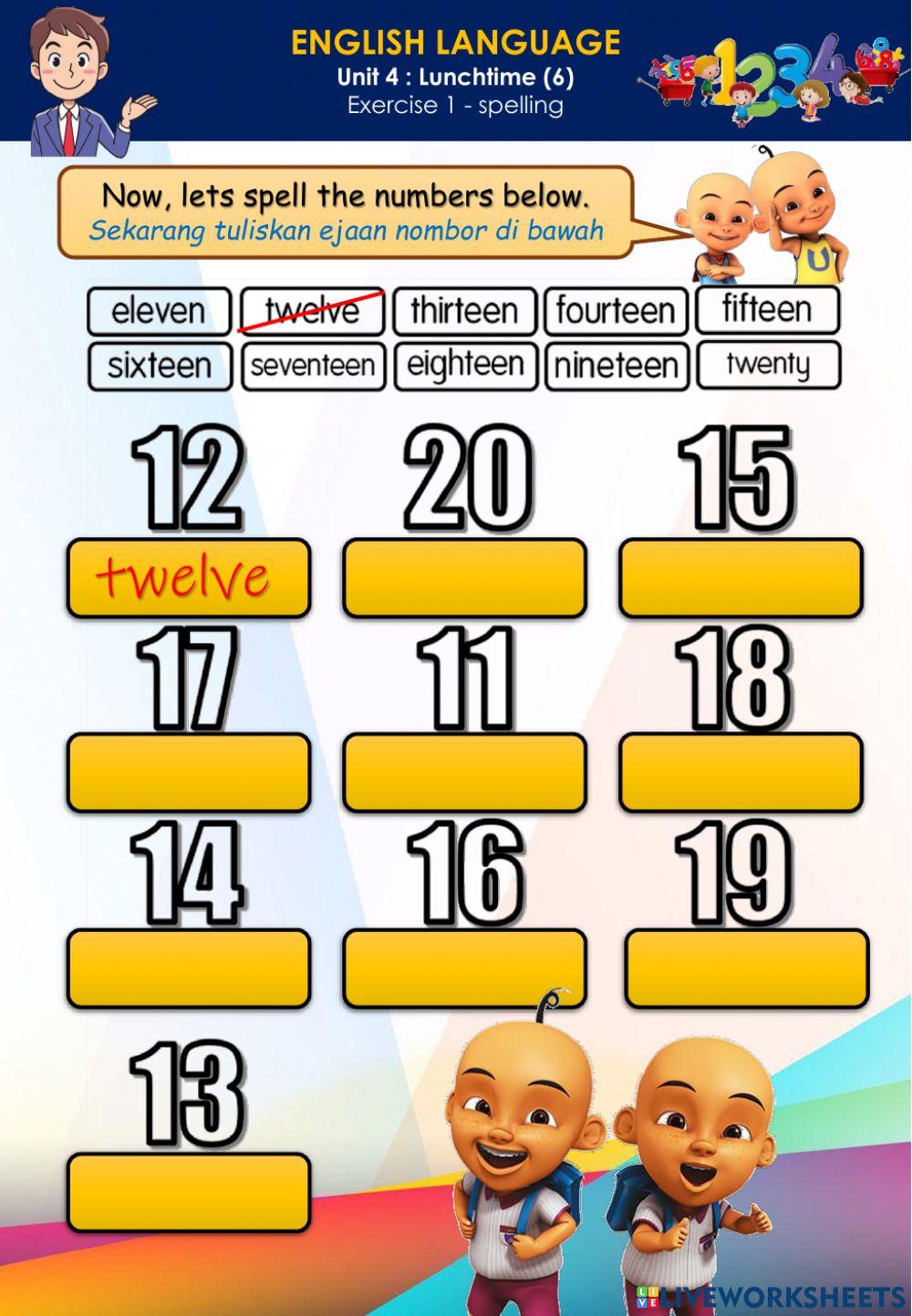 Lunchtime (7) - Numbers 11 to 20 - listening