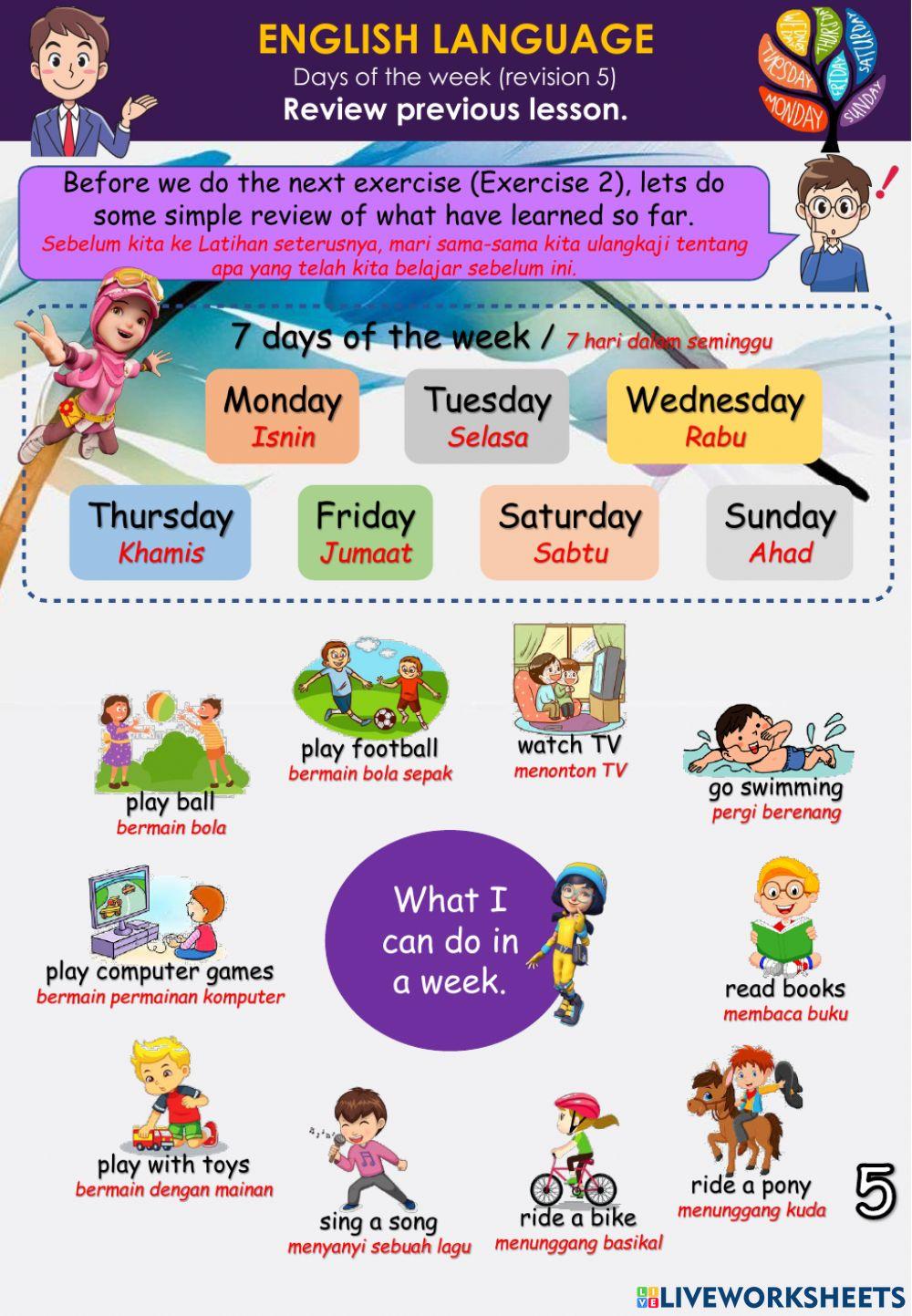 Days of the week (Revision 5) - reading comprehension -match and write