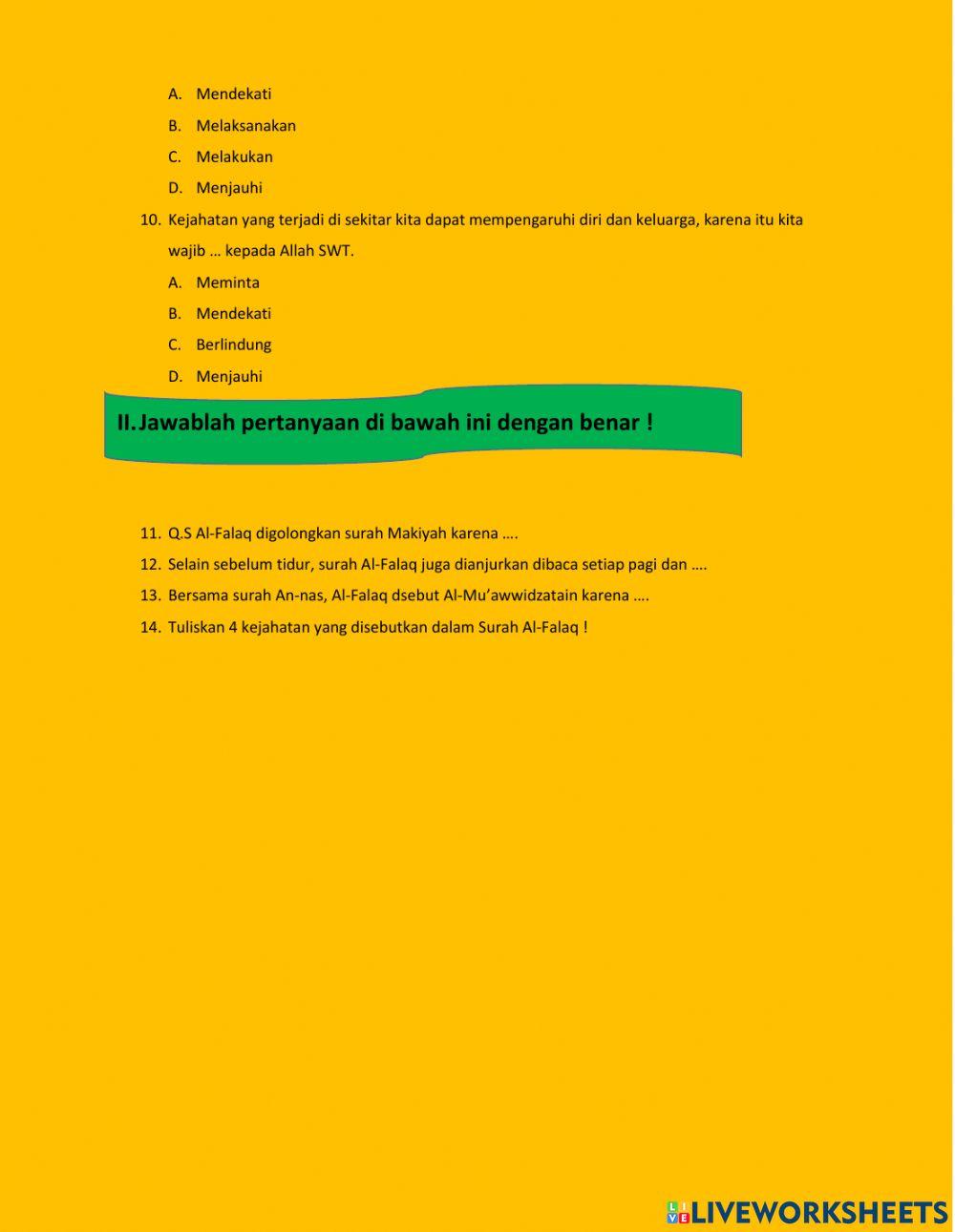 Soal pretest Q.S Al-Falaq