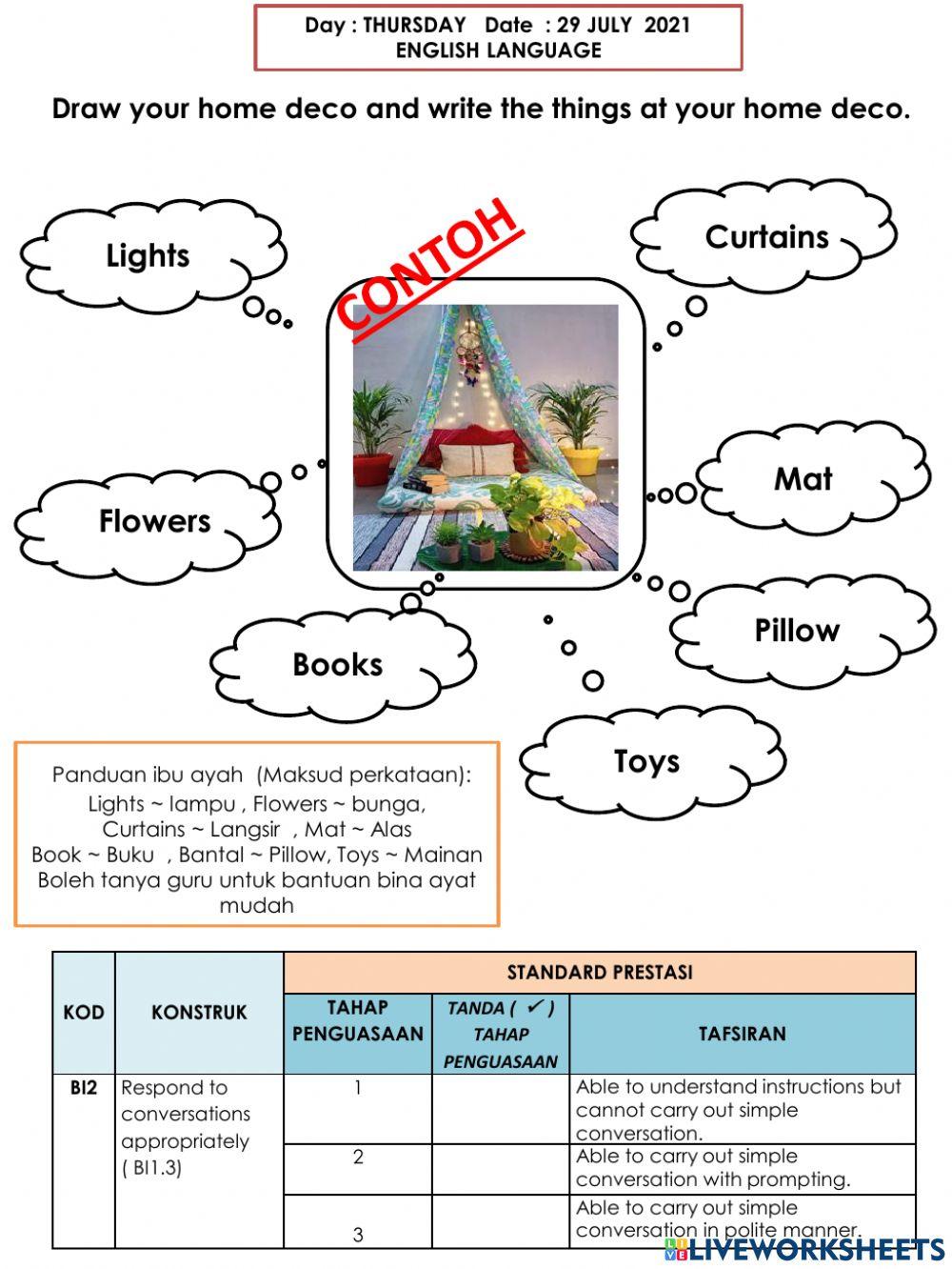 My home deco worksheet Live Worksheets