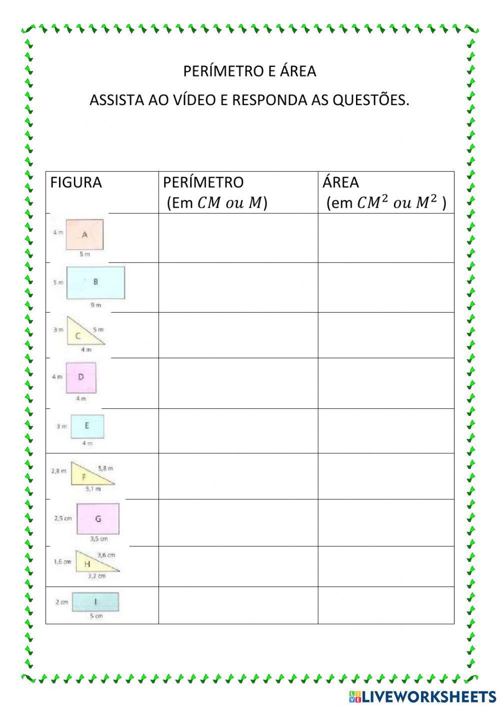 Áreas e perímetros