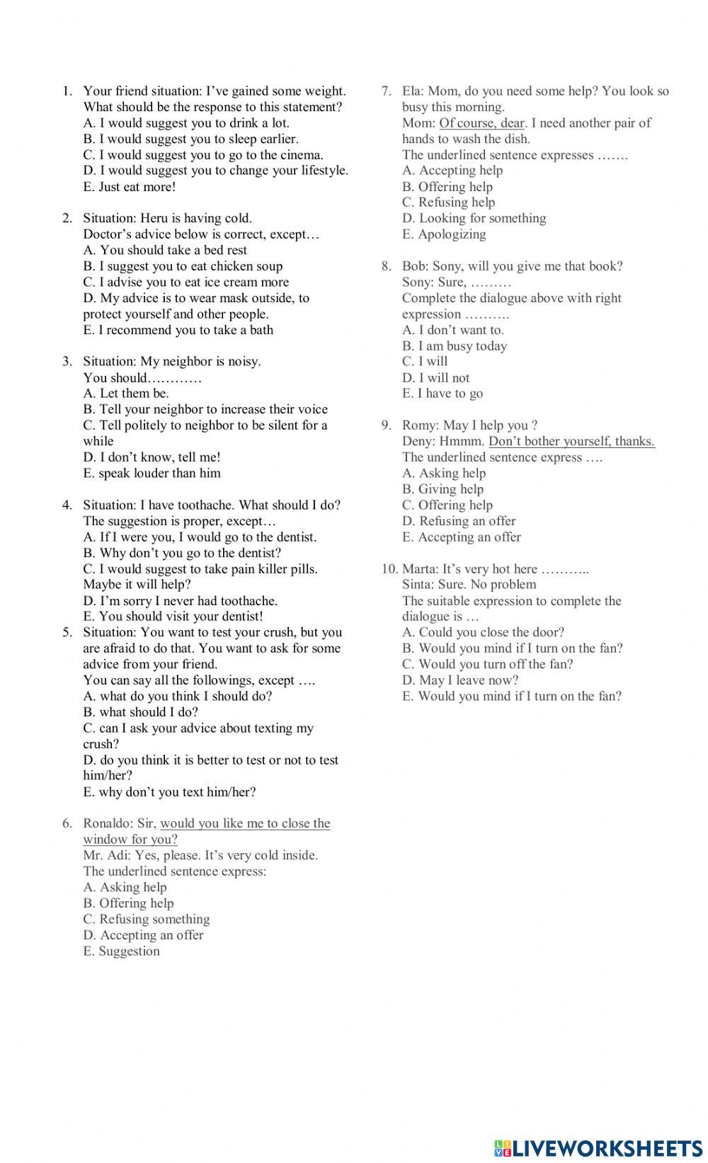 Offering and suggestions