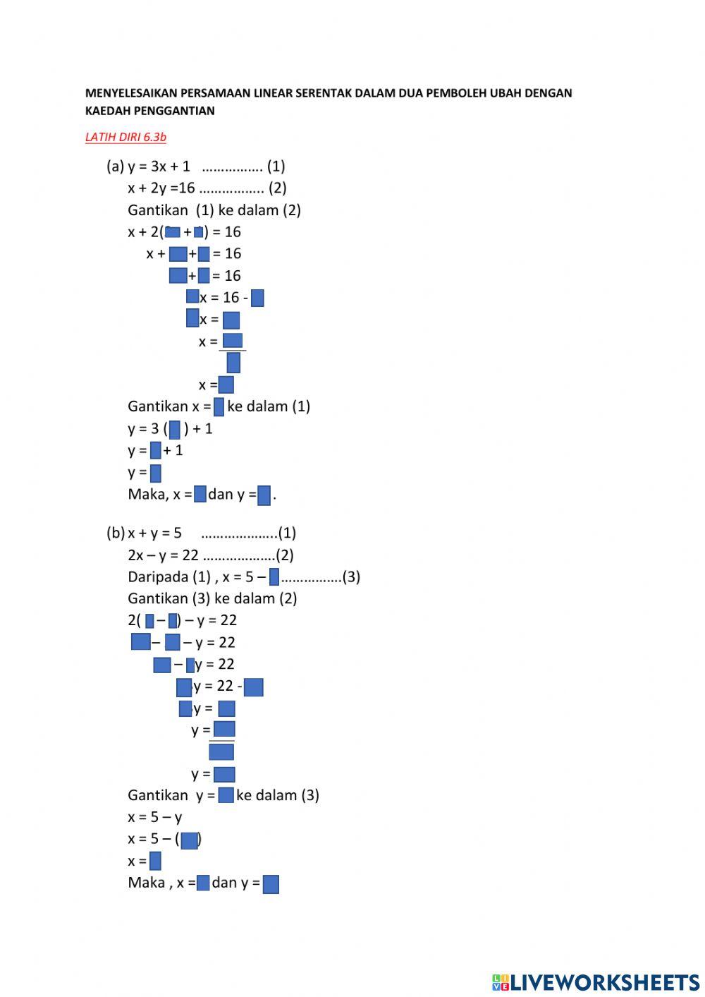 Persamaan linear kaedah penggantian