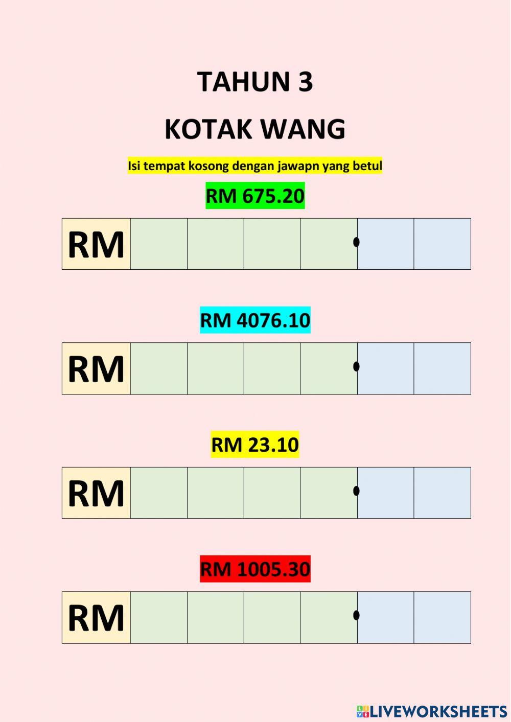 Tahun 3 kotak wang