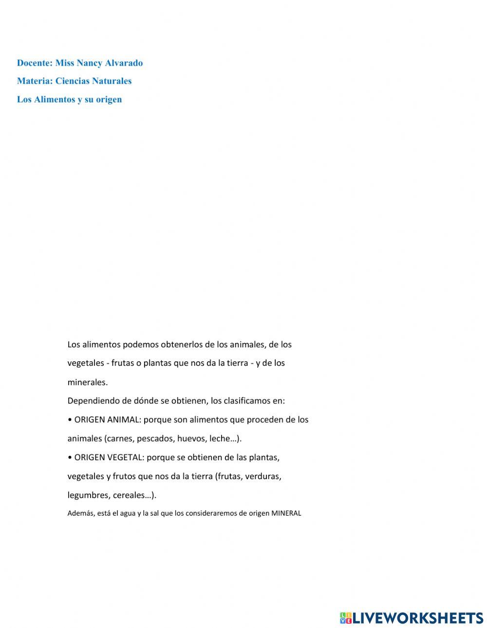 Origen de los alimentos