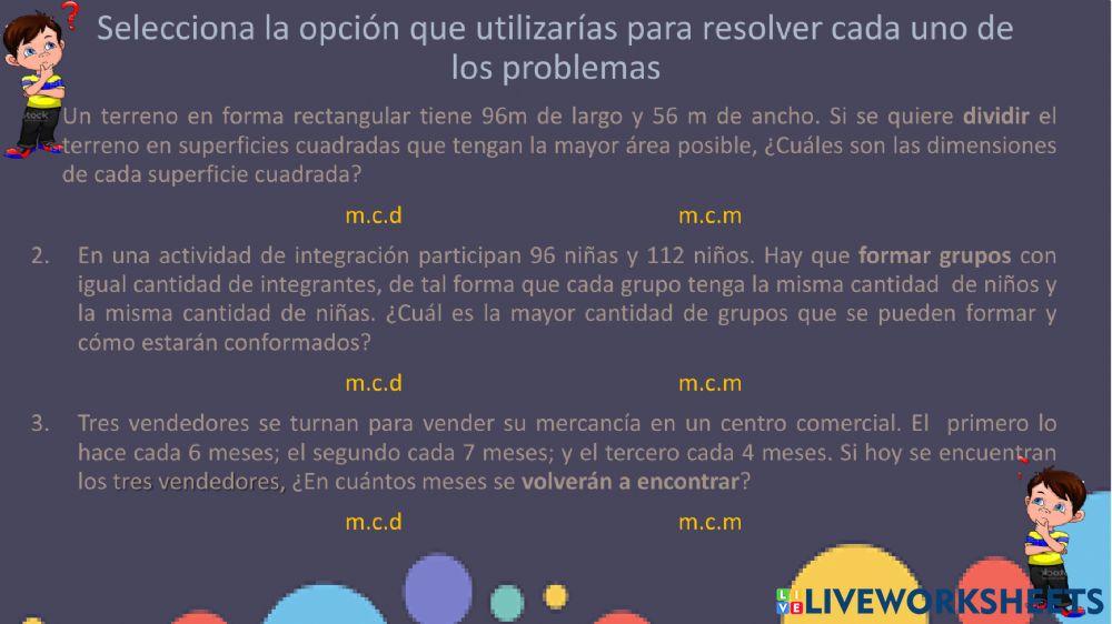 Problemas de m.c.d y m.c.m