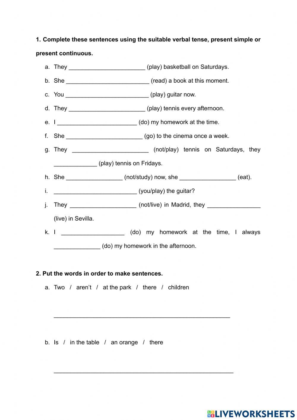 Present simple, present continuous and there is-there are