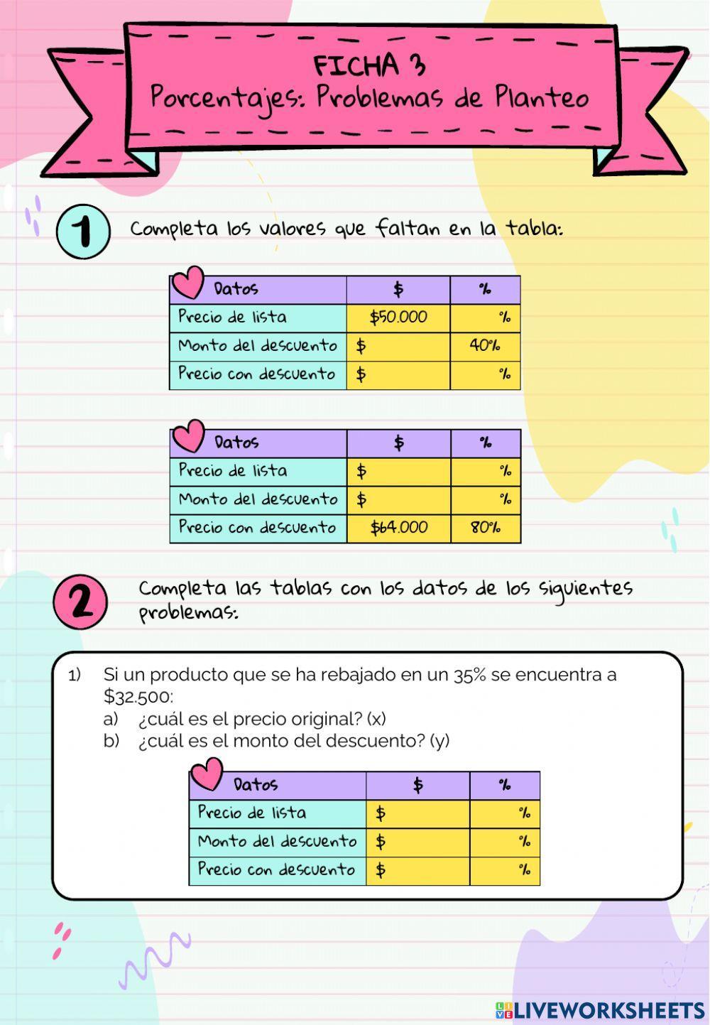 Ficha 3 - Problemas de porcentajes