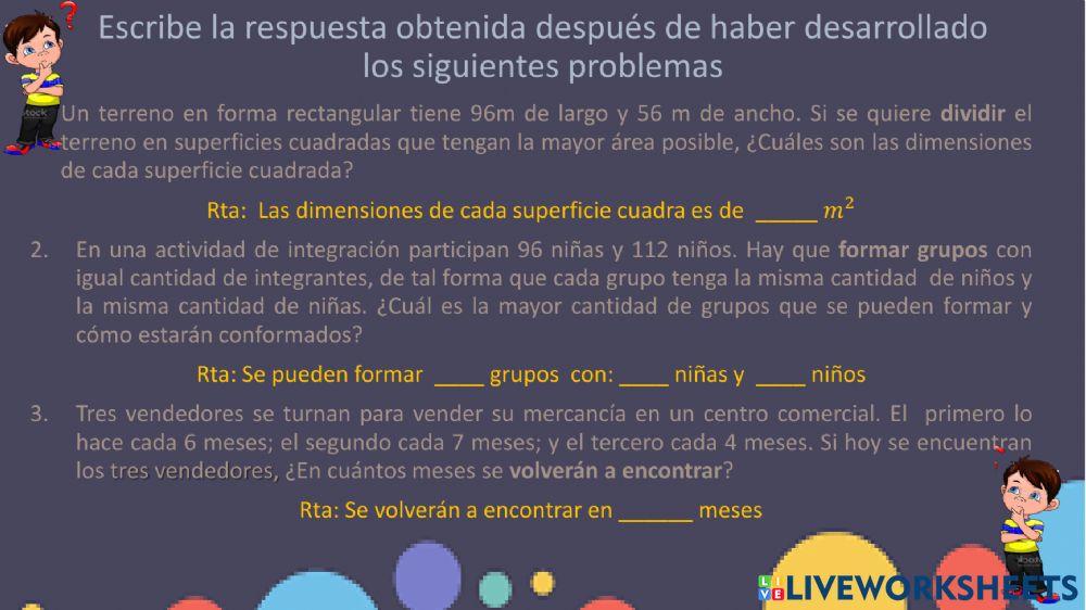 Solución problemas utilizando m.c.d y m.c.m