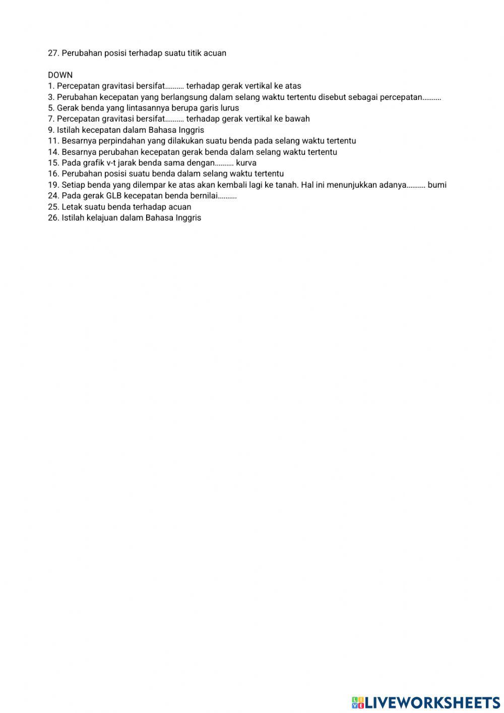 Crossword puzzle straight motion