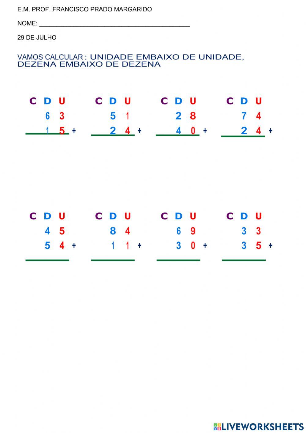 29 DE JULHO - ADIÇÃO