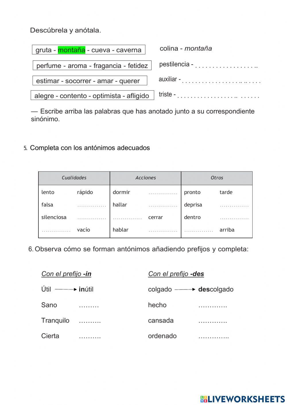 Sinónimos, antónimos