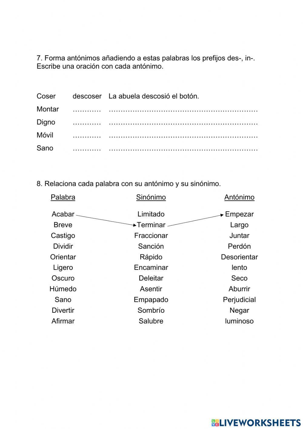 Sinónimos, antónimos