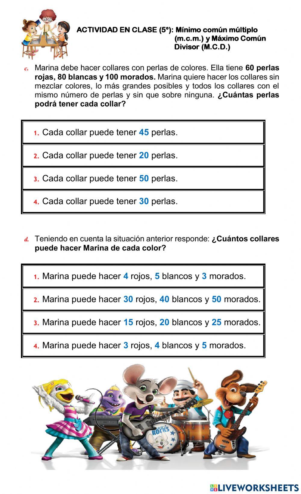 MATEMÁTICAS. Mínimo común múltiplo y Máximo Común Divisor. 5°.
