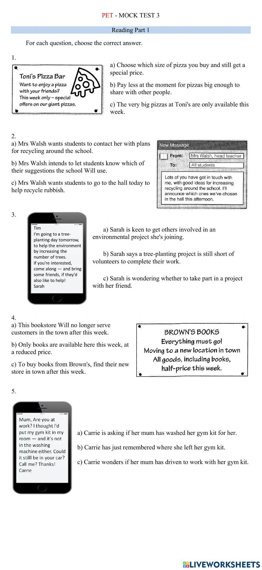 PET - Mock test 3 - READING 1